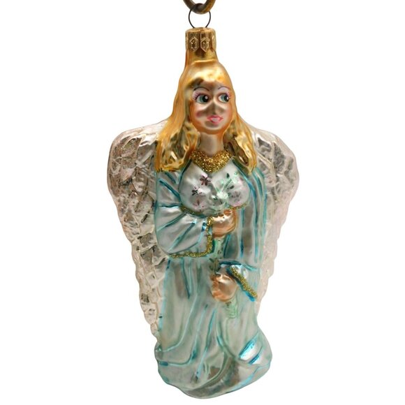 Christopher Radko Blown Glass Christmas Ornament Glad Tidings Blue Pink Angel - Picture 1 of 6
